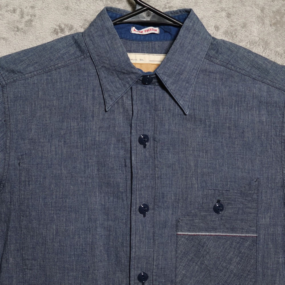 Mister Freedom Shirt Mens Small Blue Chambray Utility Long Sleeve Made in Japan